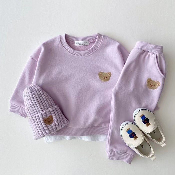Custom baby clothes girls 0-6T Hot 2023 Unisex Autumn Baby Clothes Set Sports Bear Sweatshirt Pants Boys Girl Fall Clothing Sets