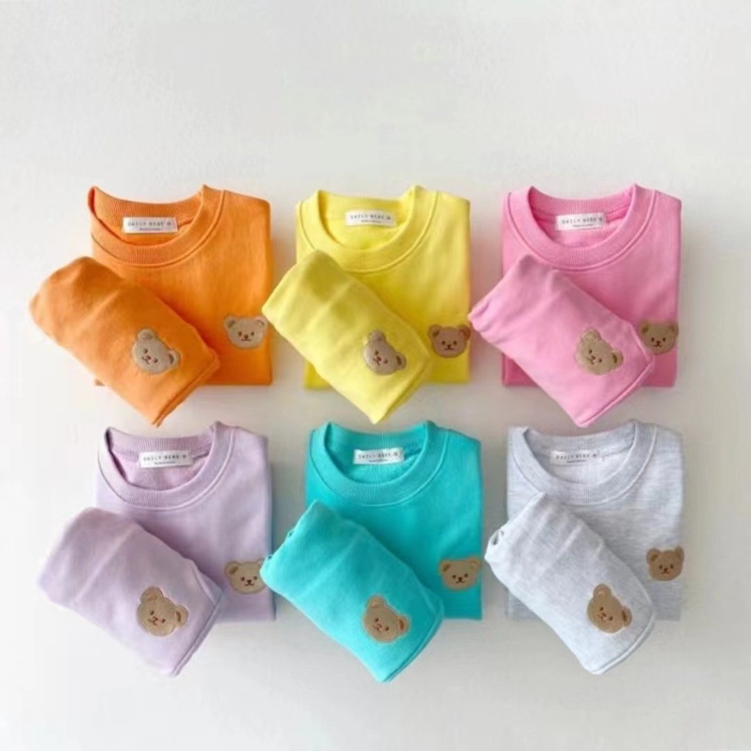 Custom baby clothes girls 0-6T Hot 2023 Unisex Autumn Baby Clothes Set Sports Bear Sweatshirt Pants Boys Girl Fall Clothing Sets