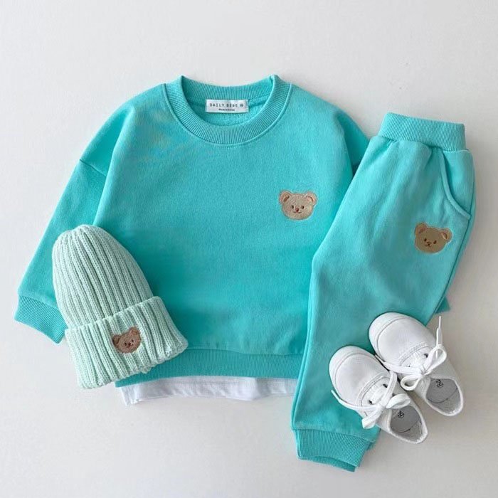Custom baby clothes girls 0-6T Hot 2023 Unisex Autumn Baby Clothes Set Sports Bear Sweatshirt Pants Boys Girl Fall Clothing Sets