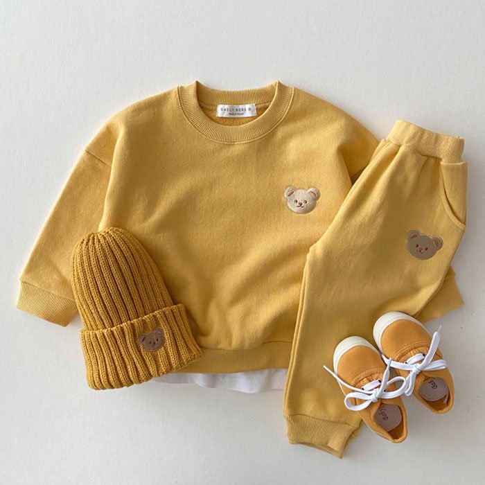 Custom baby clothes girls 0-6T Hot 2023 Unisex Autumn Baby Clothes Set Sports Bear Sweatshirt Pants Boys Girl Fall Clothing Sets