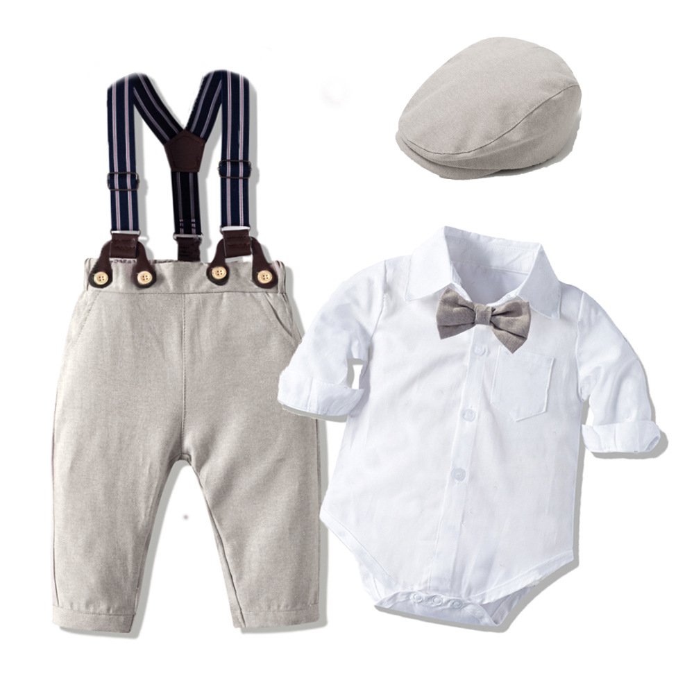 Spring Autumn Long-Sleeve Boys Clothing Set Birthday Wedding Formal Children Suspender Pant Romper Shirt Toddler Baby Clothes
