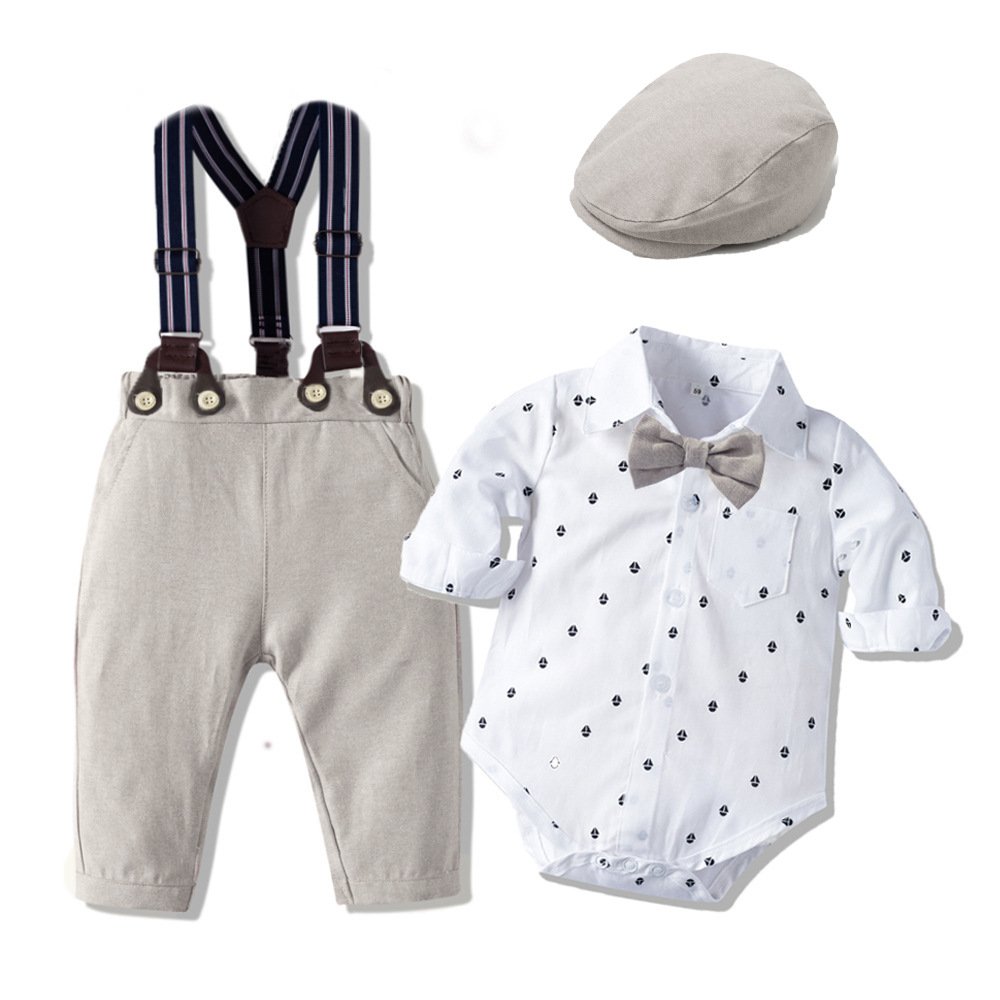 Spring Autumn Long-Sleeve Boys Clothing Set Birthday Wedding Formal Children Suspender Pant Romper Shirt Toddler Baby Clothes