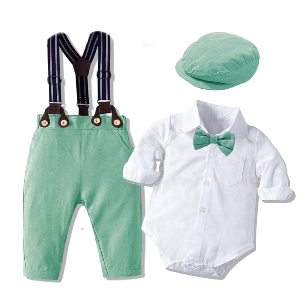 Spring Autumn Long-Sleeve Boys Clothing Set Birthday Wedding Formal Children Suspender Pant Romper Shirt Toddler Baby Clothes