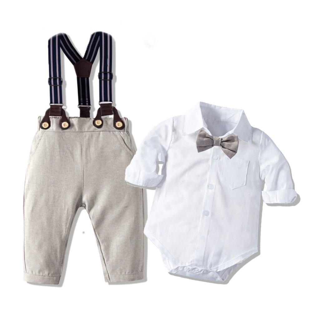Spring Autumn Long-Sleeve Boys Clothing Set Birthday Wedding Formal Children Suspender Pant Romper Shirt Toddler Baby Clothes