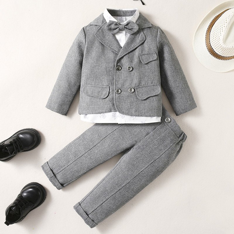 Autumn Boys Clothing Set T Shirt Tops Vest Coat Pants Little Kids Gentleman Outfits Boy Suit For 1-6 Years