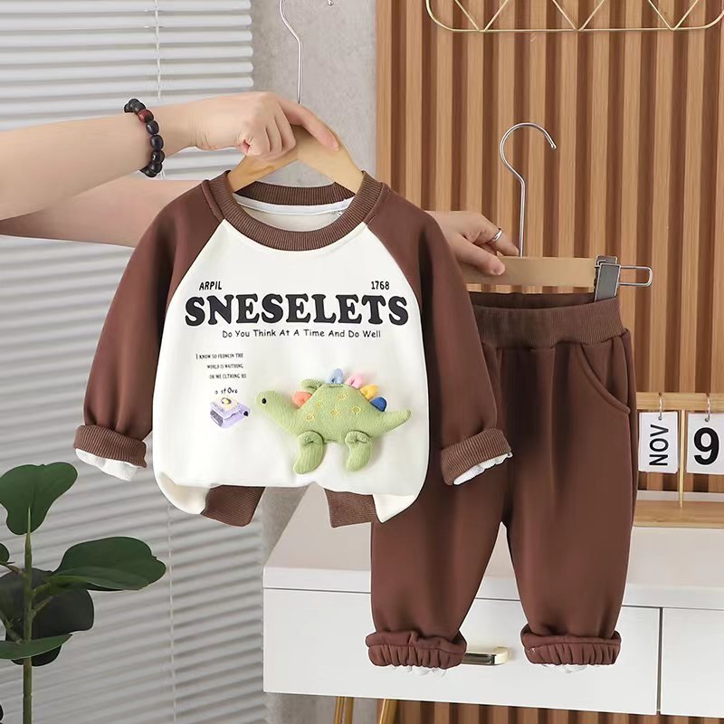 Boy's Two-Piece Infant Clothing Set Winter Hoodies & Sweatshirts with Bear Pocket Long for 5 Years Kids' Two-Piece Set