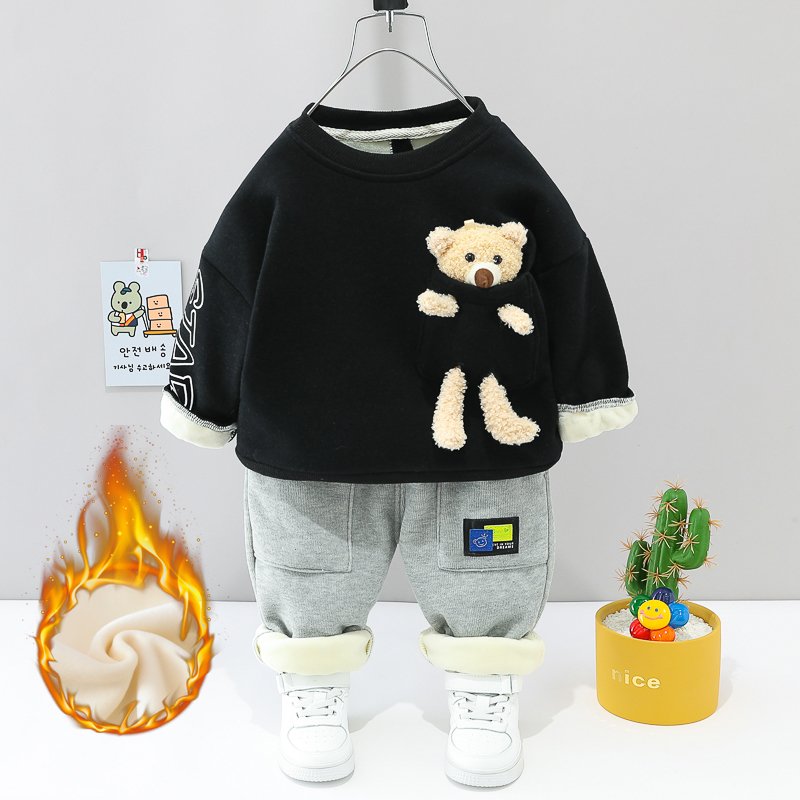 Boy's Two-Piece Infant Clothing Set Winter Hoodies & Sweatshirts with Bear Pocket Long for 5 Years Kids' Two-Piece Set