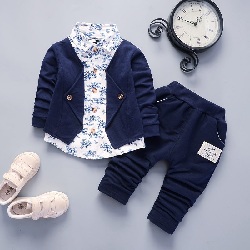 2024 Spring and Autumn New Baby Gentleman Suit Children's Clothing Two-Piece Set with Short Sleeves Solid Pattern for Tides