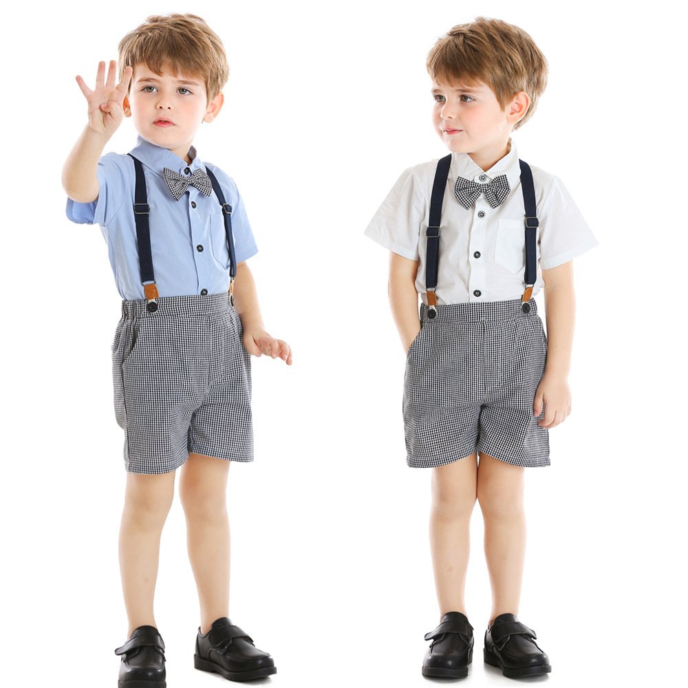 New Quality Baby Clothing Sets Boy Short Sleeve 1 Year Birthday Dress Suits with Bow Children Formal Clothes Suit Wholesale