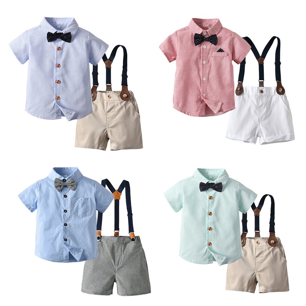 New Quality Baby Clothing Sets Boy Short Sleeve 1 Year Birthday Dress Suits with Bow Children Formal Clothes Suit Wholesale