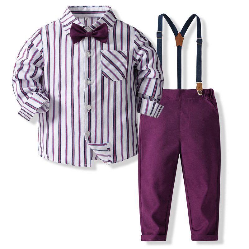 2024 Trending Toddler Baby Boy Clothing Set Cotton Long Sleeve Shirt Pant Set Bow Kids Boy Outfit Formal Suit For Kids