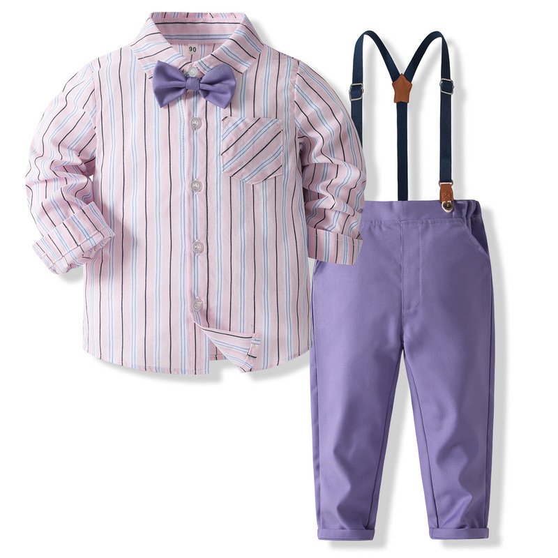 2024 Trending Toddler Baby Boy Clothing Set Cotton Long Sleeve Shirt Pant Set Bow Kids Boy Outfit Formal Suit For Kids