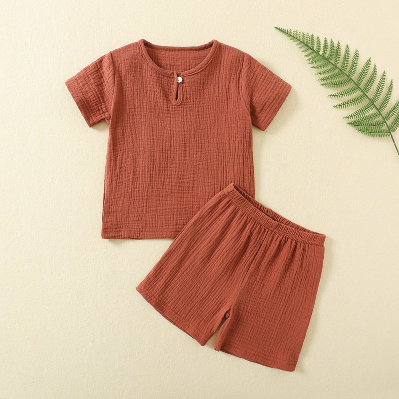 Kids clothes summer thin double layer gauze babyx air conditioned home wear two pieces girls boys clothing set