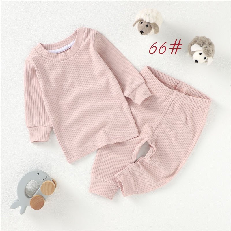 ready to ship Boutique Organic Ribbed Long Sleeve 2pcs Baby Clothes Pajamas Sets