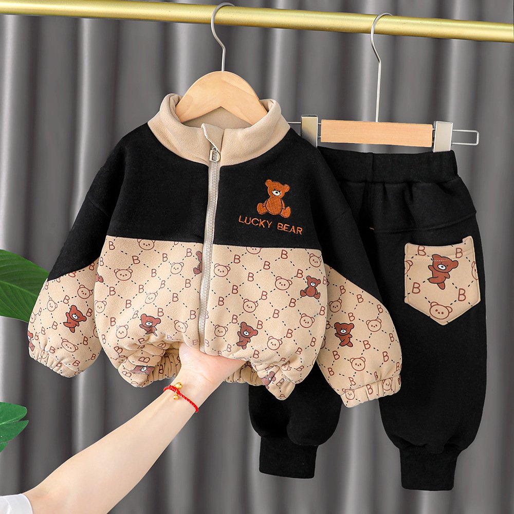 Autumn Children's Long-Sleeved bear Cardigan Kids Boy cartoon Trousers casual Top 2-Piece Clothing Set Baby Clothes