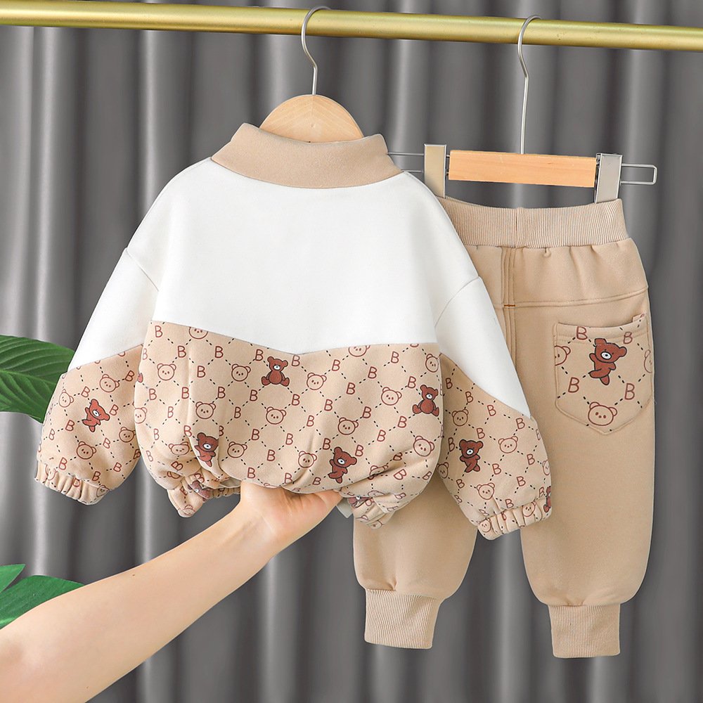 Autumn Children's Long-Sleeved bear Cardigan Kids Boy cartoon Trousers casual Top 2-Piece Clothing Set Baby Clothes