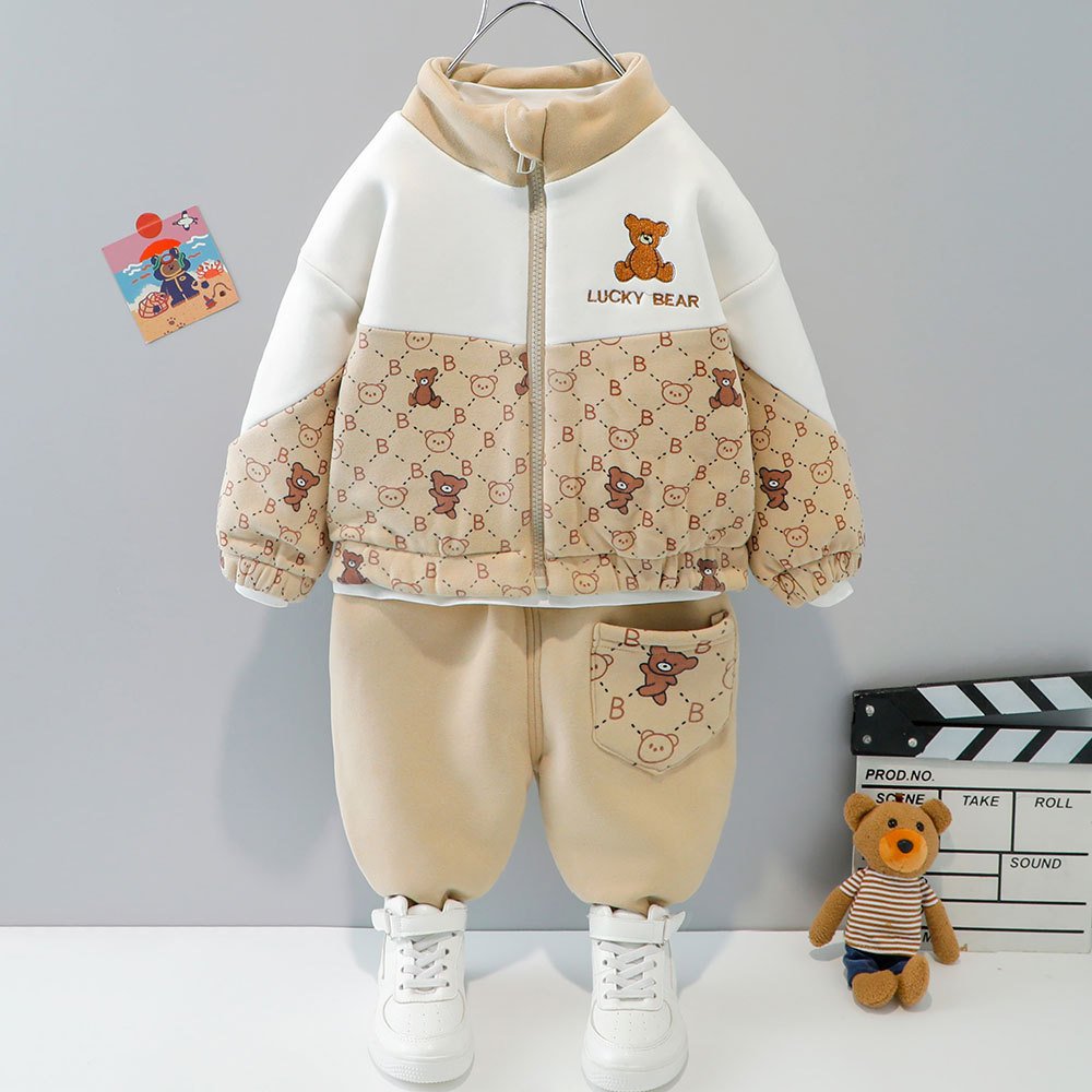 Autumn Children's Long-Sleeved bear Cardigan Kids Boy cartoon Trousers casual Top 2-Piece Clothing Set Baby Clothes