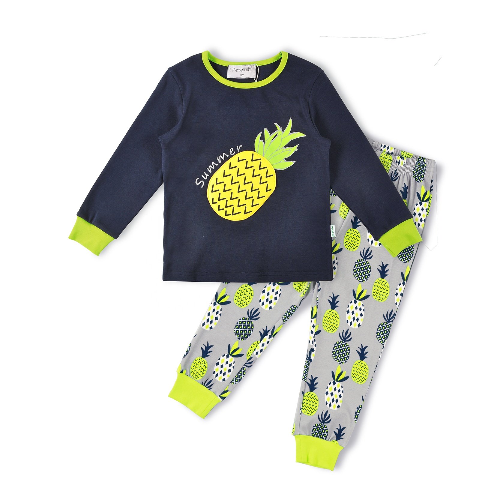 Wholesale Children Pajama Set Sleepwear Boys Slpeepwears Kids Clothing Set 3D Luxury Pajamas Waffle Rubber Printing Embroidered