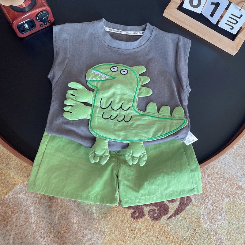 New Summer Popular Kids Suits 2pcs Vest+Shorts Cartoon Cute Casual Baby Boys Clothing Sets