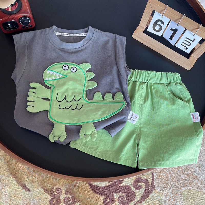 New Summer Popular Kids Suits 2pcs Vest+Shorts Cartoon Cute Casual Baby Boys Clothing Sets