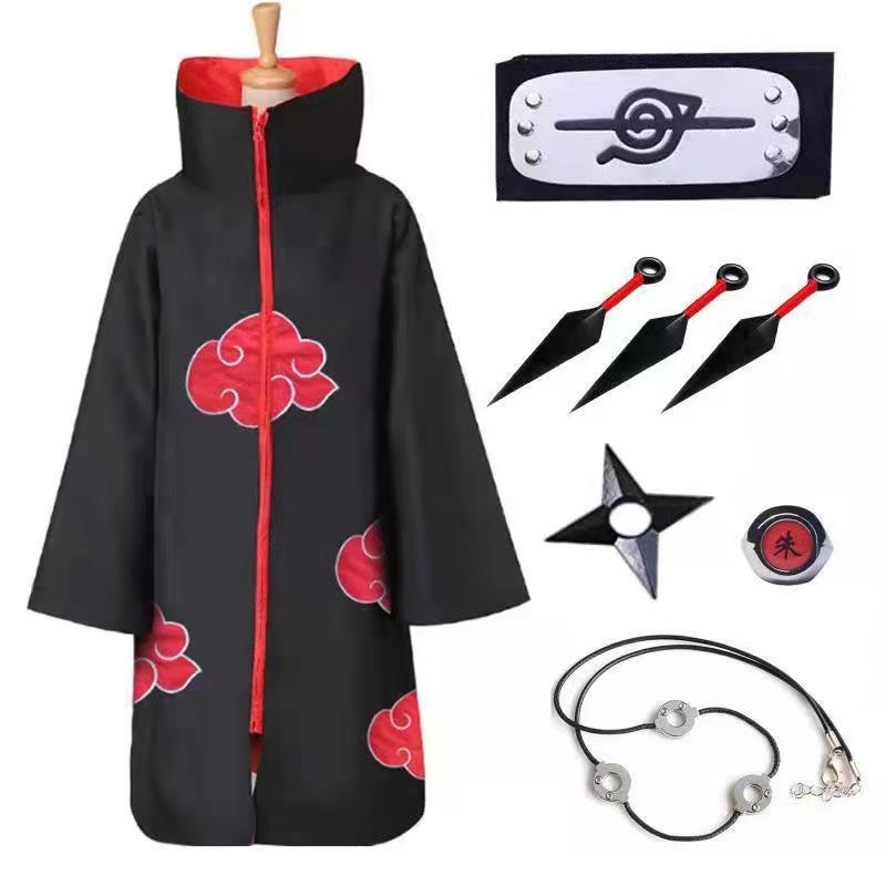 Tytopone Uchiha Itachi Akatsuki Red Cloud Cloak Anime Ninja Cosplay Costume Halloween Cloak Adult Child