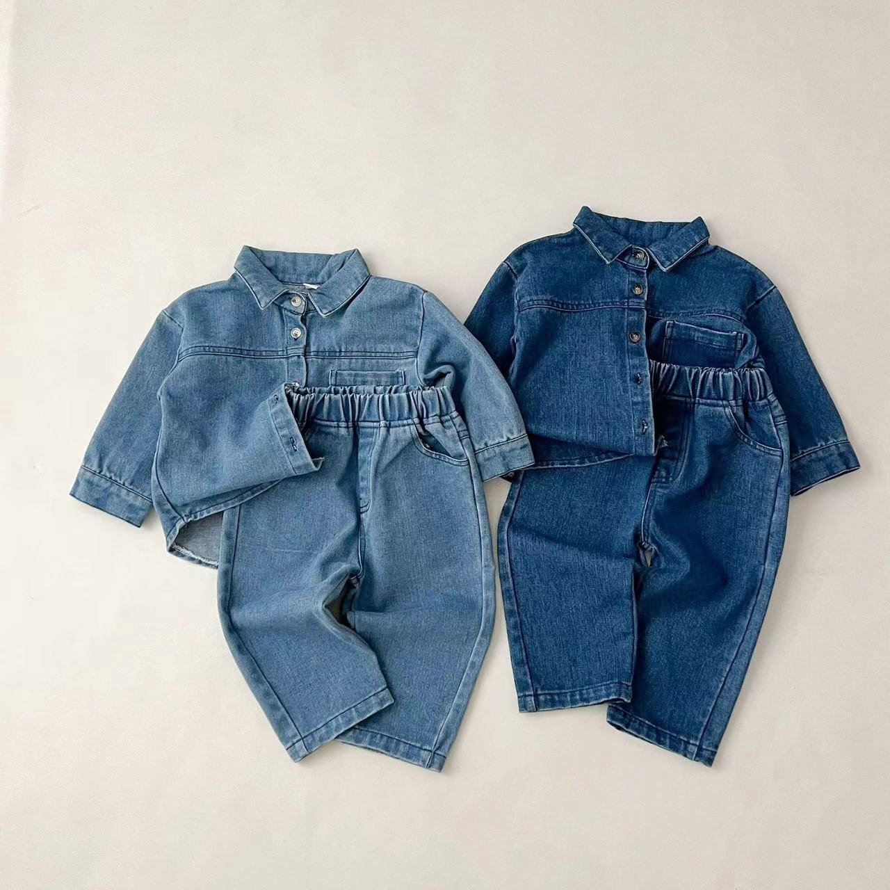 Autumn Children's Denim Clothing Suit Boys Girls Baby Long-Sleeved Tops Pants 2 Sets Kids Clothes