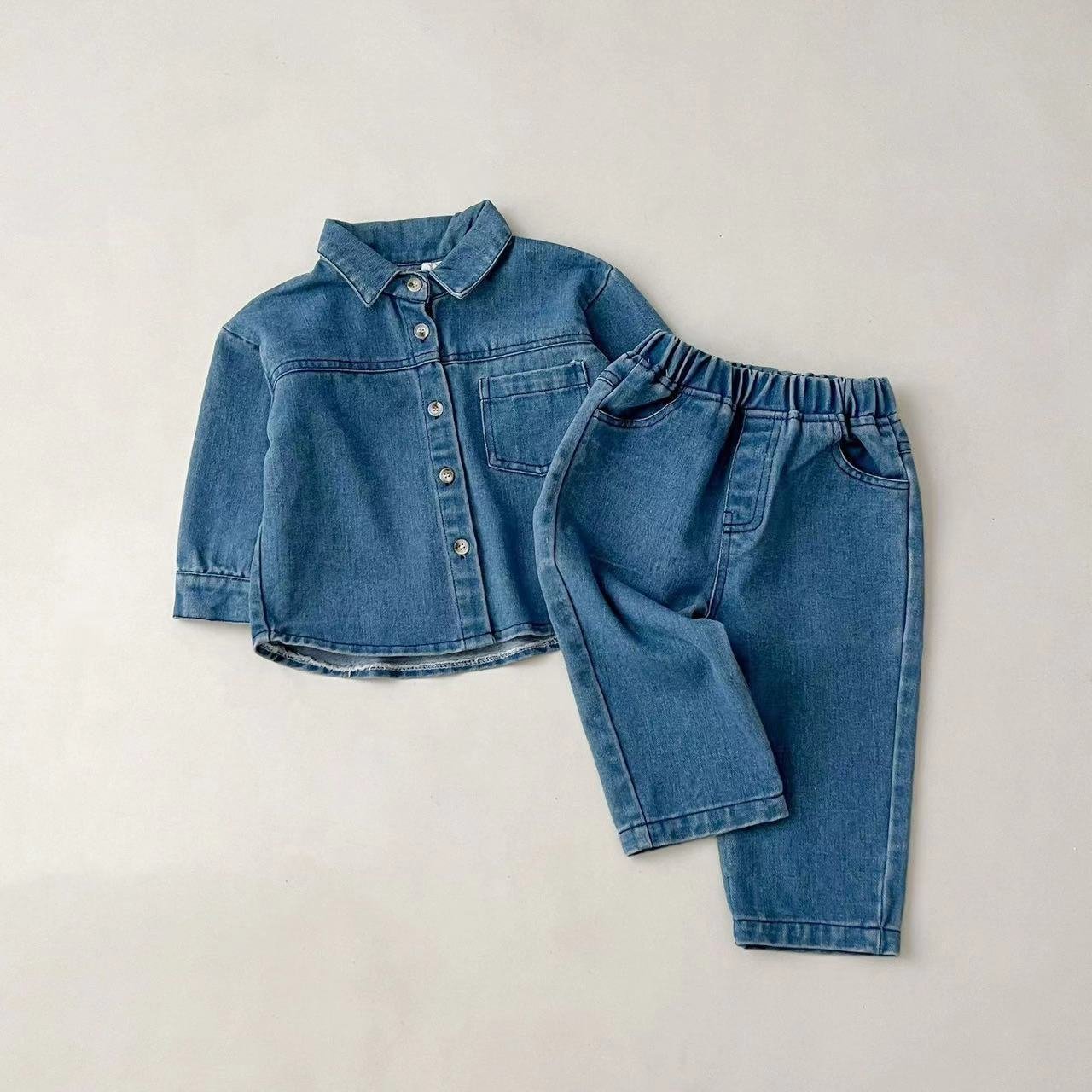 Autumn Children's Denim Clothing Suit Boys Girls Baby Long-Sleeved Tops Pants 2 Sets Kids Clothes
