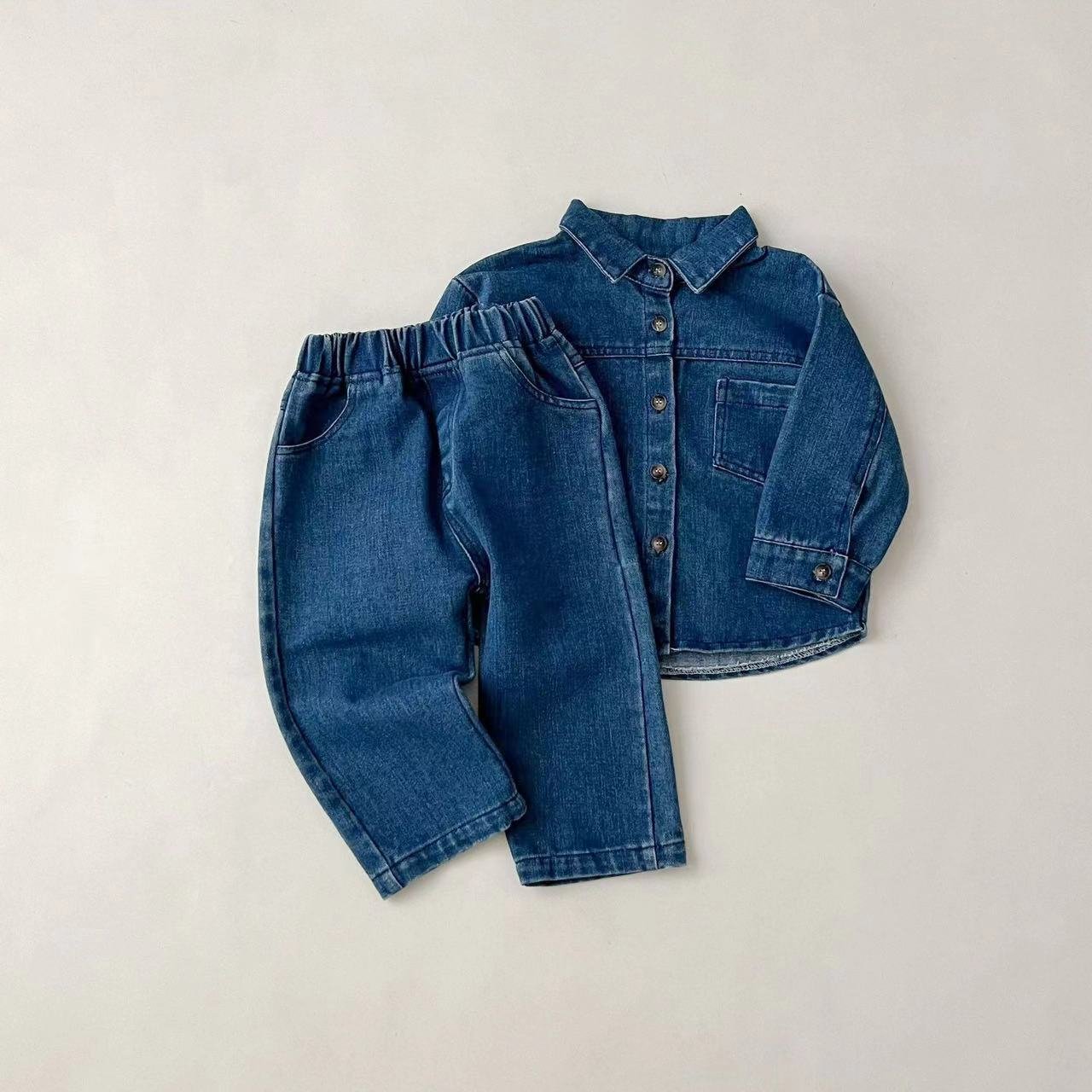 Autumn Children's Denim Clothing Suit Boys Girls Baby Long-Sleeved Tops Pants 2 Sets Kids Clothes