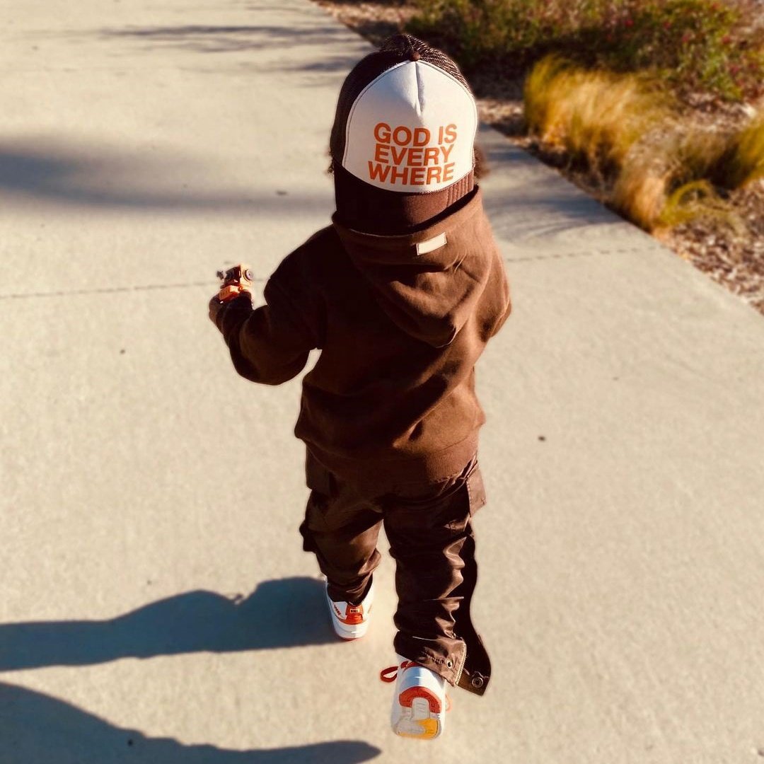 Autumn Vintage Brown Color Custom Kids Outfits Hoodie Cargo Sweatpants Boys Clothing Sets