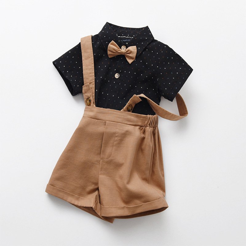 Baby boy summer short sleeved set baby gentleman shirt dress, handsome boy famous summer two-piece set