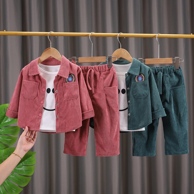 Children's clothing handsome boy spring new corduroy zipper long sleeve leisure sports two-piece spring and autumn set wholesale