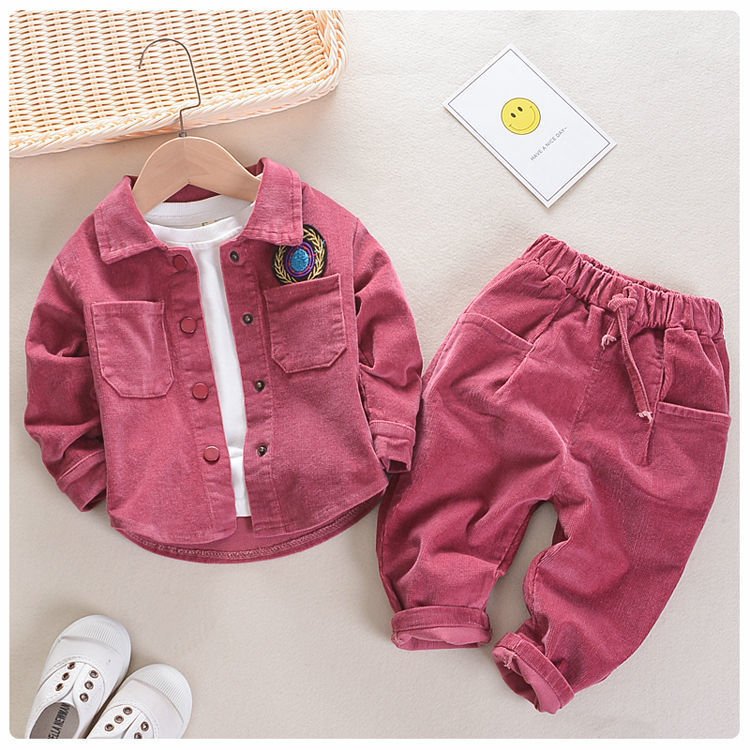Children's clothing handsome boy spring new corduroy zipper long sleeve leisure sports two-piece spring and autumn set wholesale