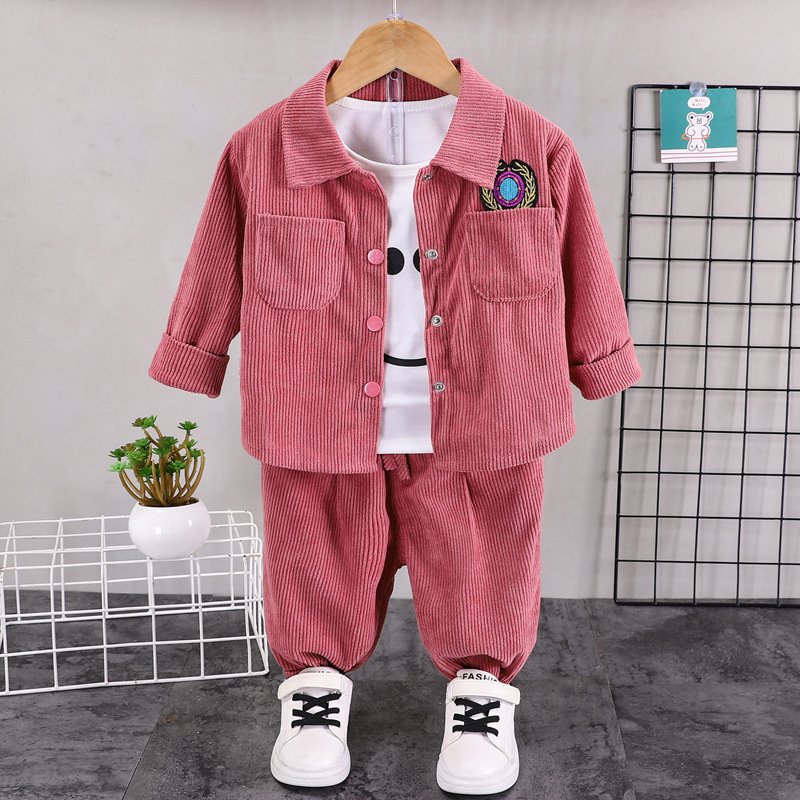 Children's clothing handsome boy spring new corduroy zipper long sleeve leisure sports two-piece spring and autumn set wholesale