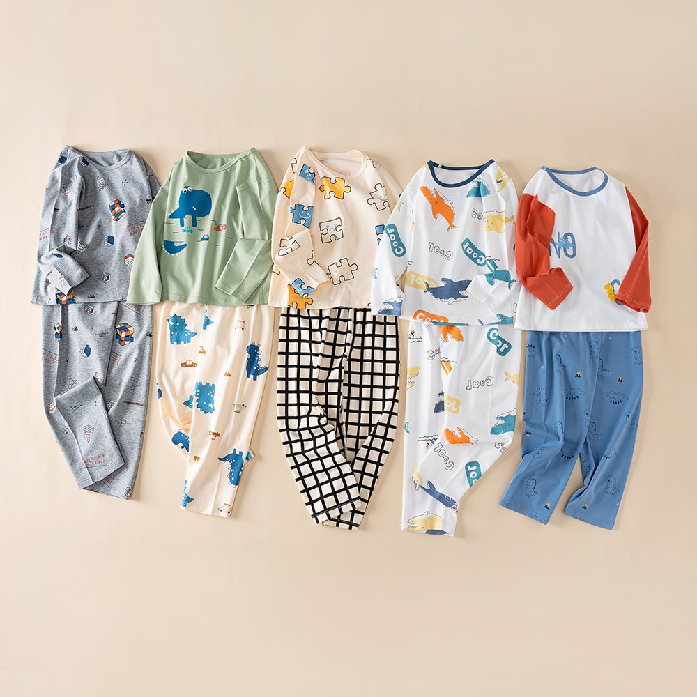 wholesale/ODM/OEM Cute pyjamas cotton set boys and girls custom printed sleepwear sawing amusing homewear