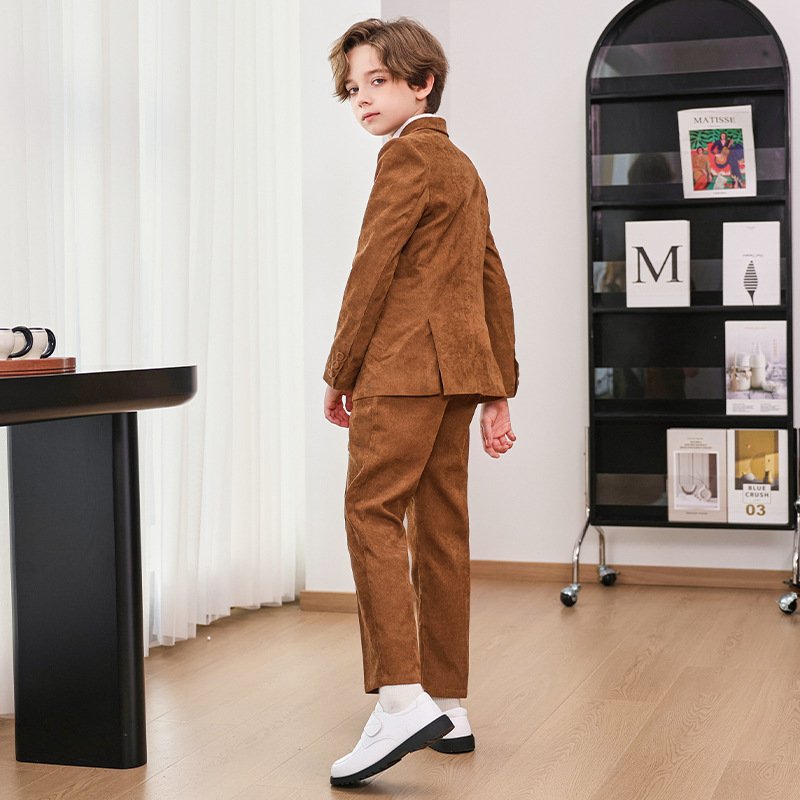 European American Clothing Kids Fashion Handsome Solid Color Boys Casual suit Five-piece Flower Boy Host Costume