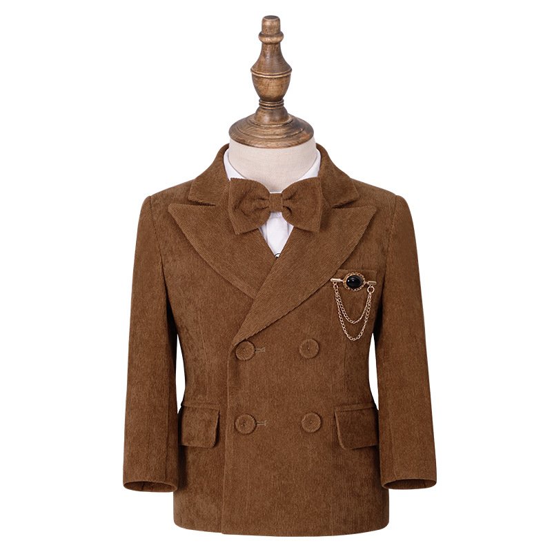 European American Clothing Kids Fashion Handsome Solid Color Boys Casual suit Five-piece Flower Boy Host Costume