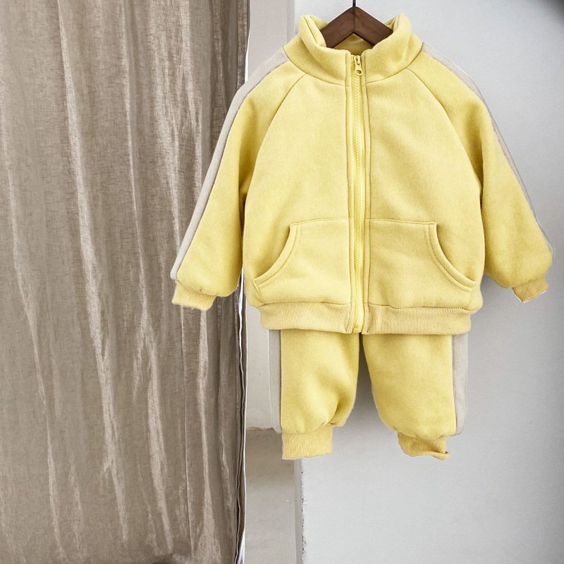 2024 Newest Boutique Winter Autumn Solid Color Fleece Velvet Warm Clothes Sets for Boys Girls