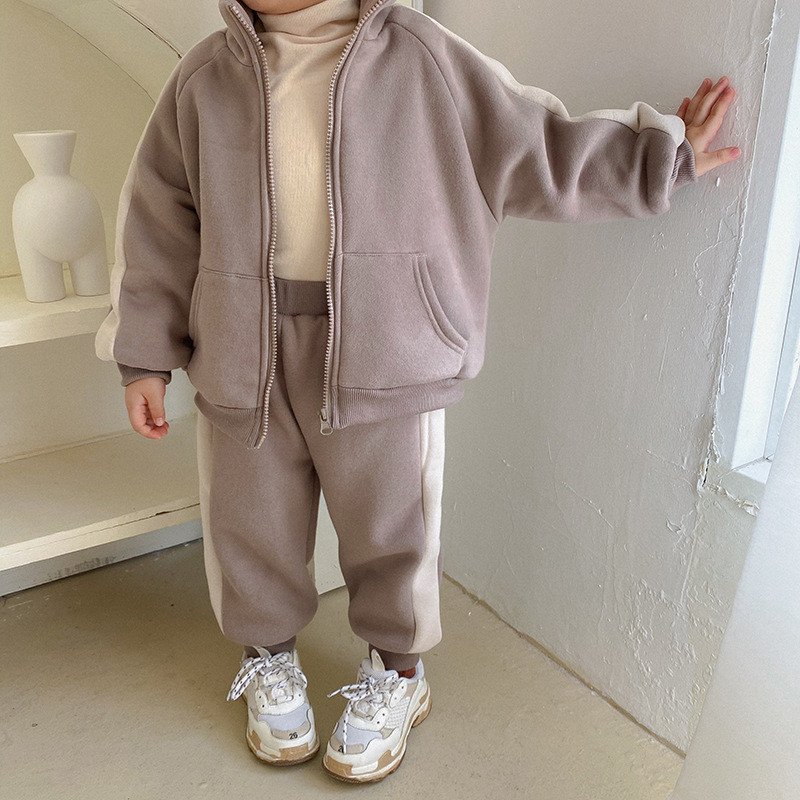 2024 Newest Boutique Winter Autumn Solid Color Fleece Velvet Warm Clothes Sets for Boys Girls