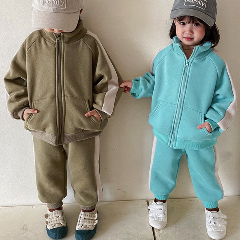 2024 Newest Boutique Winter Autumn Solid Color Fleece Velvet Warm Clothes Sets for Boys Girls