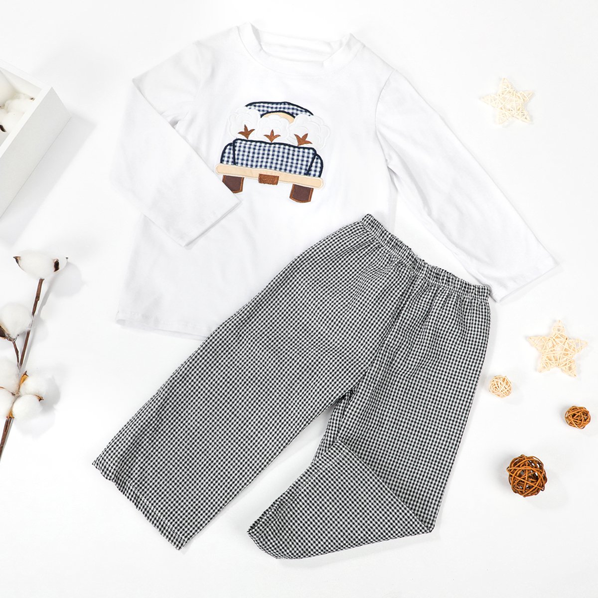 Airplane applique toddler boy boutique outfit custom logo boy shirts with matching pants two pieces set kids smocked clothing