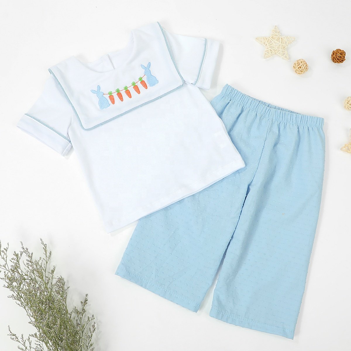Airplane applique toddler boy boutique outfit custom logo boy shirts with matching pants two pieces set kids smocked clothing