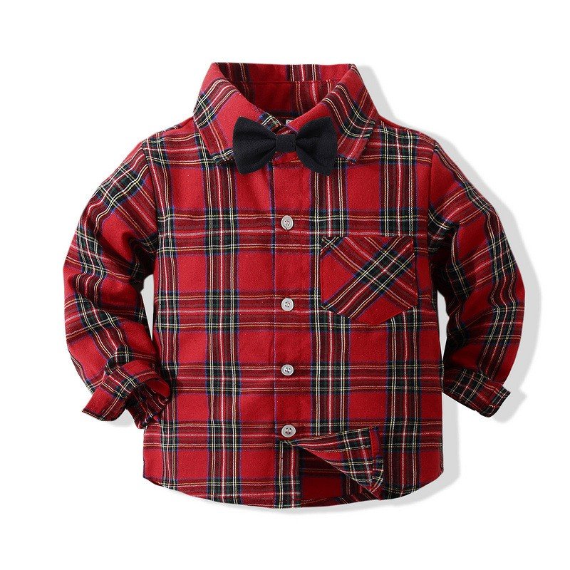 Boys Gentleman Casual Plaid Shirt Suspender Suit Autumn New Children's Clothes