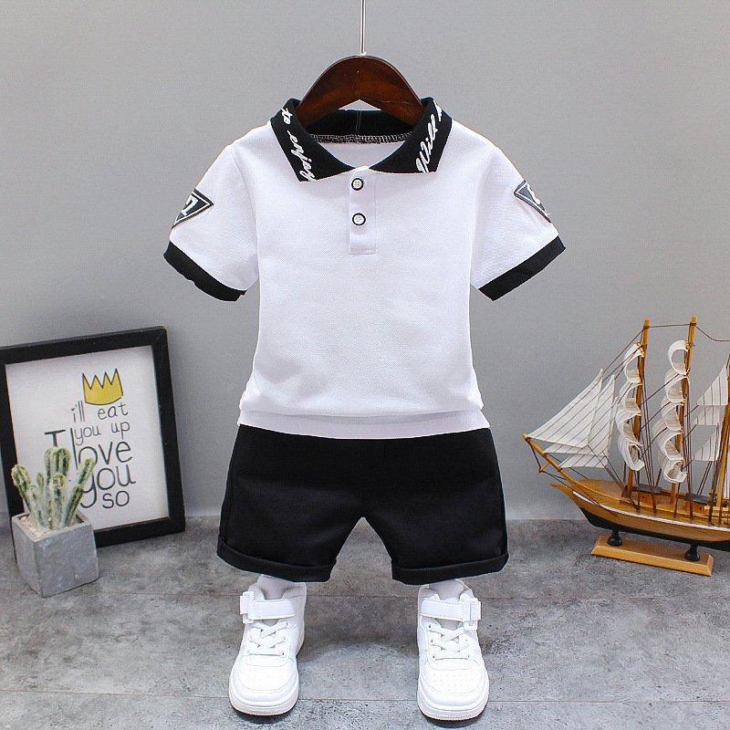 WEN Boys summer suit new clothes handsome letter lapel short-sleeved two-piece suit