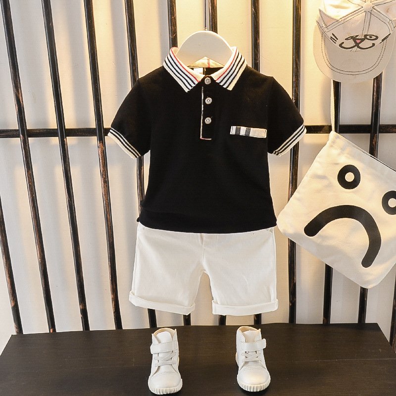 WEN Boys summer suit new clothes handsome letter lapel short-sleeved two-piece suit