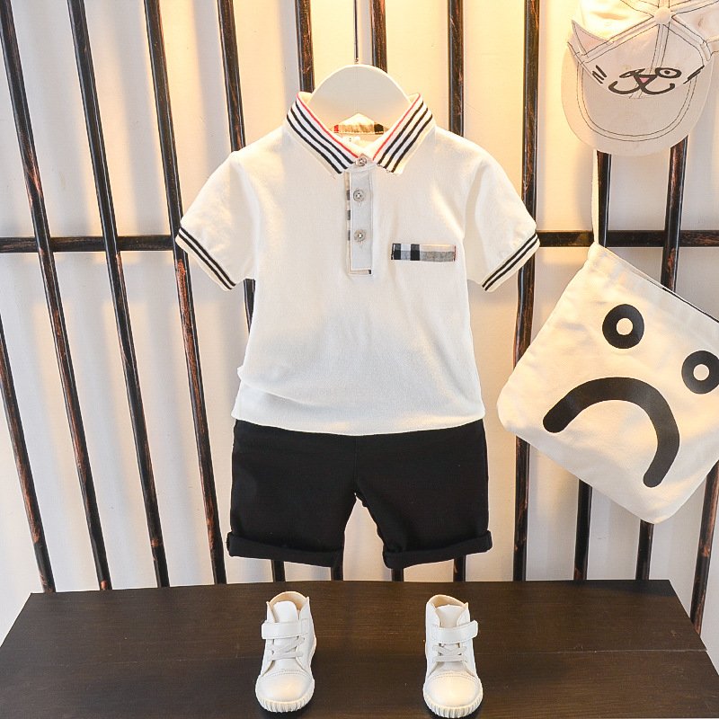 WEN Boys summer suit new clothes handsome letter lapel short-sleeved two-piece suit