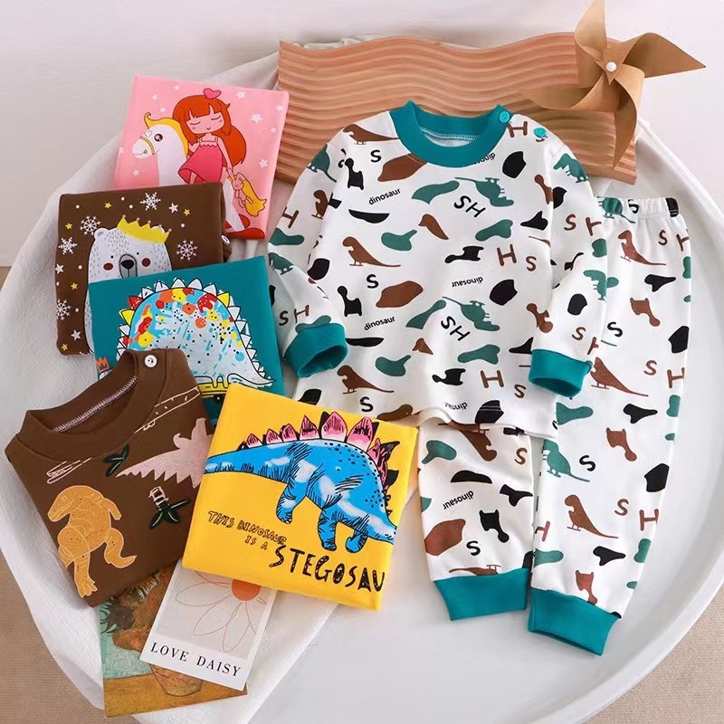 Kid Cute Clothes Casual Long Sleeve Children Baby Kids 100% Cotton Pajamas Girls' Boy's Sleepwear Pjs 2 Pieces Set