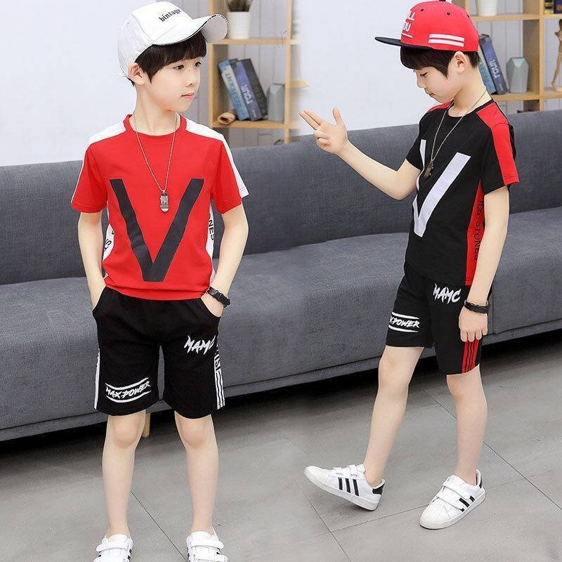 Summer Boy Sets New 2024 Sports Neck Suit Children's Clothing High Quality Clothing Summer Boy Shorts Cotton Short-sleeved Suit