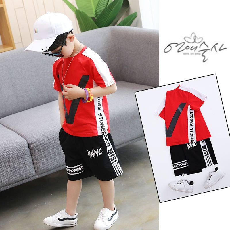 Summer Boy Sets New 2024 Sports Neck Suit Children's Clothing High Quality Clothing Summer Boy Shorts Cotton Short-sleeved Suit