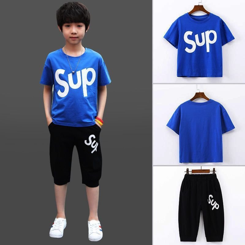 Summer Boy Sets New 2024 Sports Neck Suit Children's Clothing High Quality Clothing Summer Boy Shorts Cotton Short-sleeved Suit