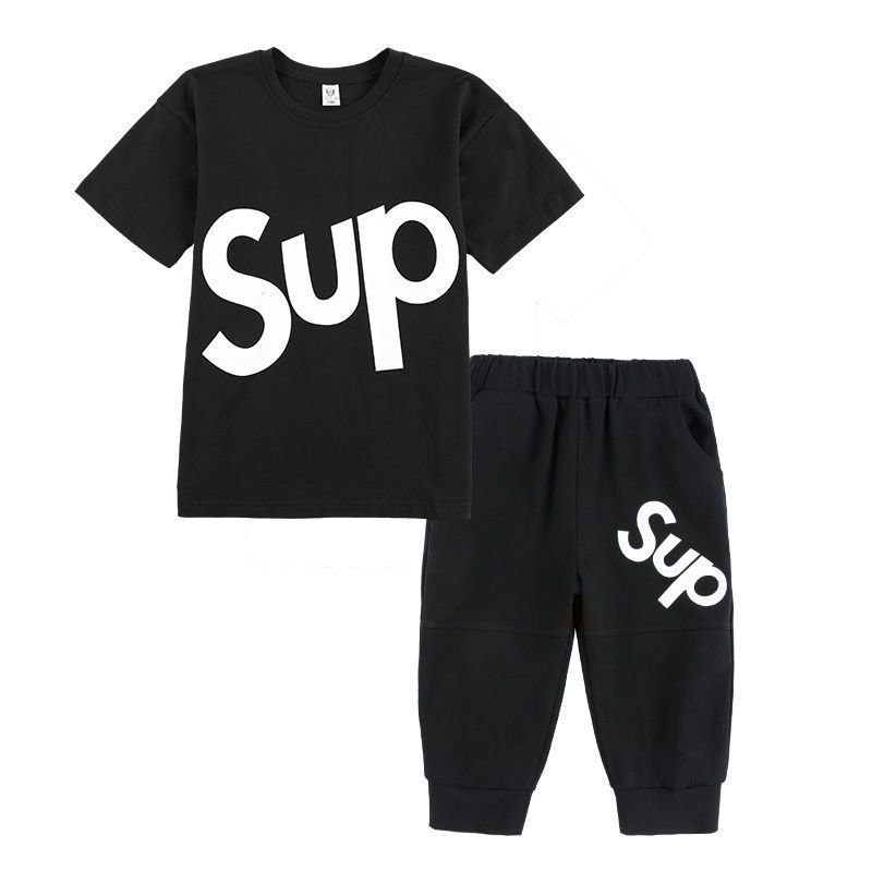 Summer Boy Sets New 2024 Sports Neck Suit Children's Clothing High Quality Clothing Summer Boy Shorts Cotton Short-sleeved Suit